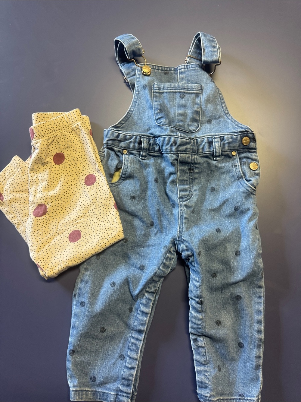 Zara Blue Denim Polka Dot Kids Overalls/Pants BUNDLE